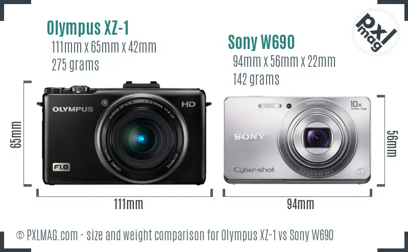 Olympus XZ-1 vs Sony W690 size comparison