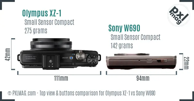 Olympus XZ-1 vs Sony W690 top view buttons comparison