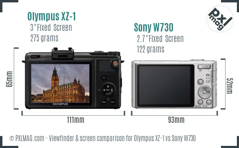 Olympus XZ-1 vs Sony W730 Screen and Viewfinder comparison