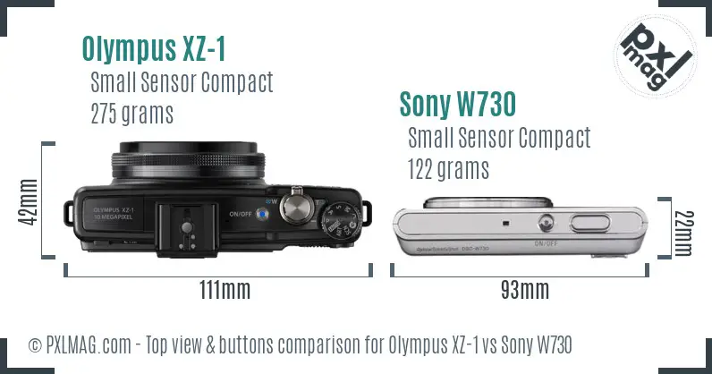 Olympus XZ-1 vs Sony W730 top view buttons comparison