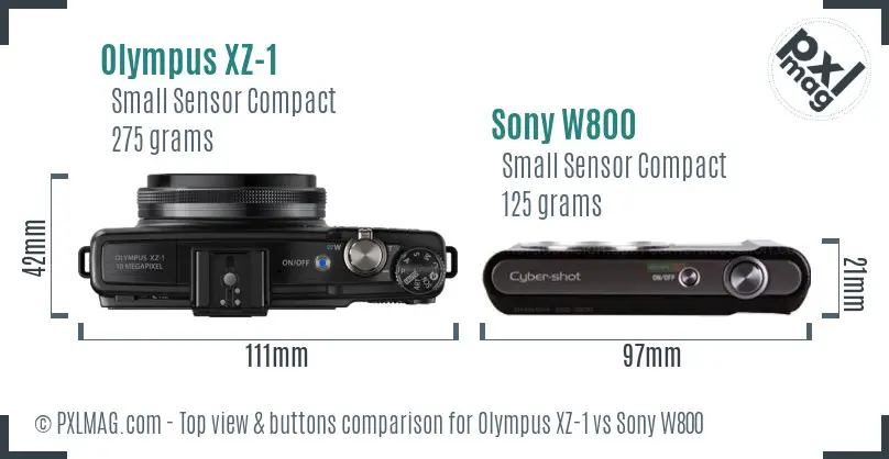 Olympus XZ-1 vs Sony W800 top view buttons comparison