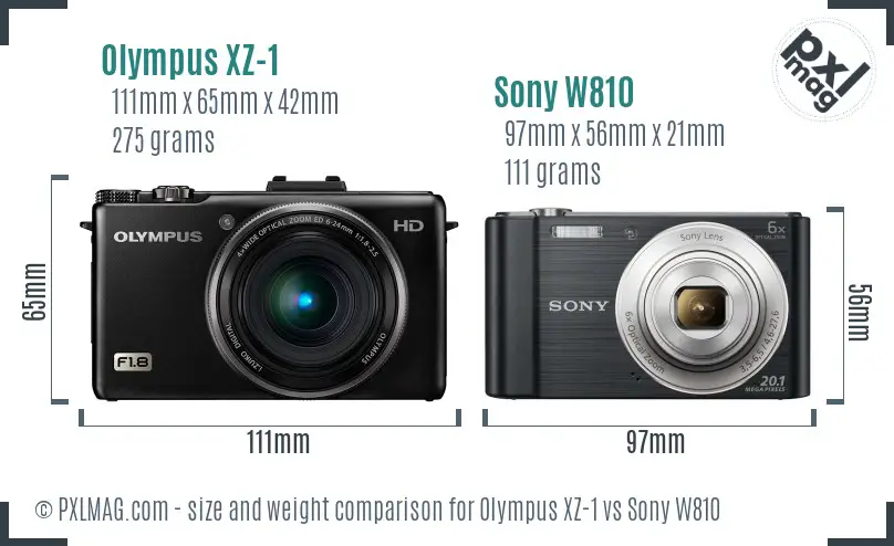 Olympus XZ-1 vs Sony W810 size comparison