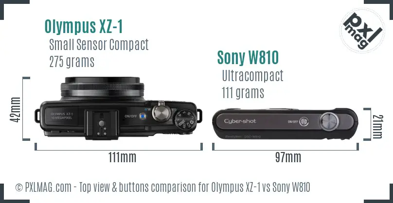 Olympus XZ-1 vs Sony W810 top view buttons comparison