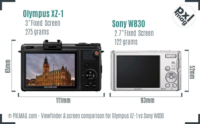 Olympus XZ-1 vs Sony W830 Screen and Viewfinder comparison