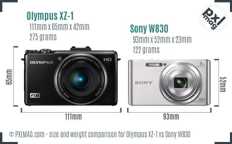 Olympus XZ-1 vs Sony W830 size comparison