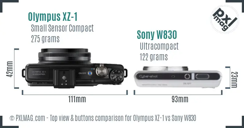 Olympus XZ-1 vs Sony W830 top view buttons comparison