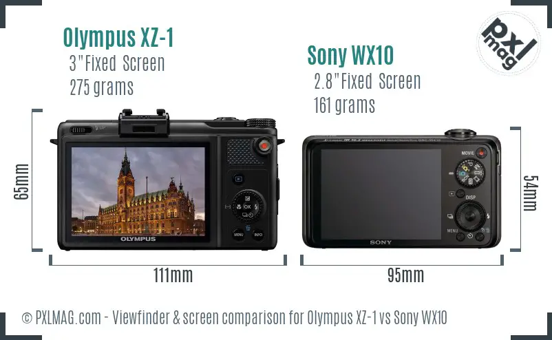 Olympus XZ-1 vs Sony WX10 Screen and Viewfinder comparison