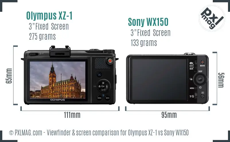 Olympus XZ-1 vs Sony WX150 Screen and Viewfinder comparison