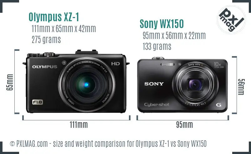 Olympus XZ-1 vs Sony WX150 size comparison