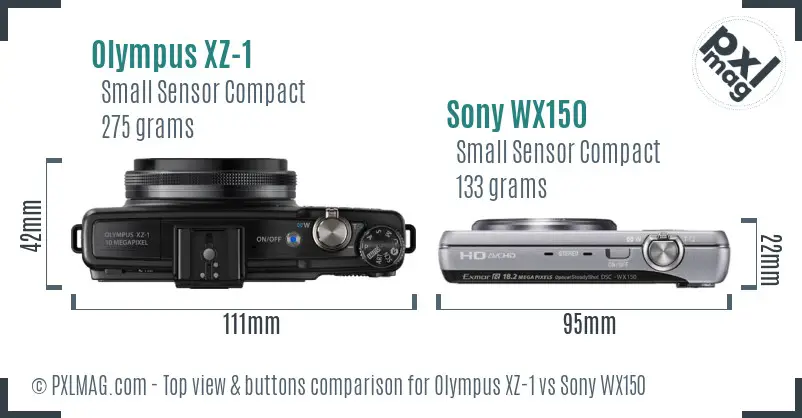 Olympus XZ-1 vs Sony WX150 top view buttons comparison