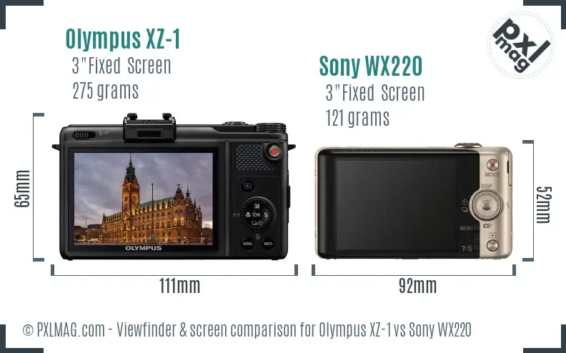 Olympus XZ-1 vs Sony WX220 Screen and Viewfinder comparison