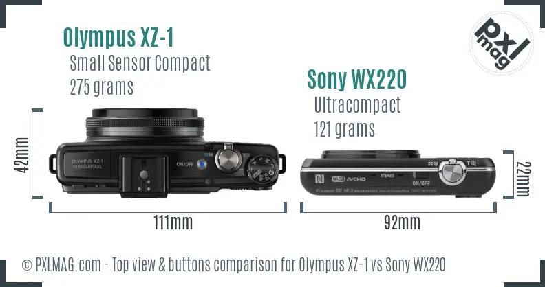 Olympus XZ-1 vs Sony WX220 top view buttons comparison