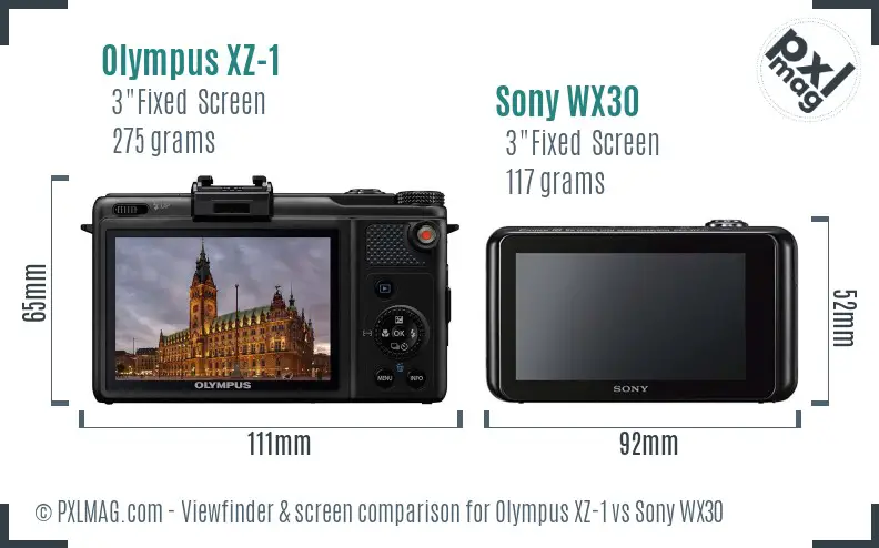 Olympus XZ-1 vs Sony WX30 Screen and Viewfinder comparison