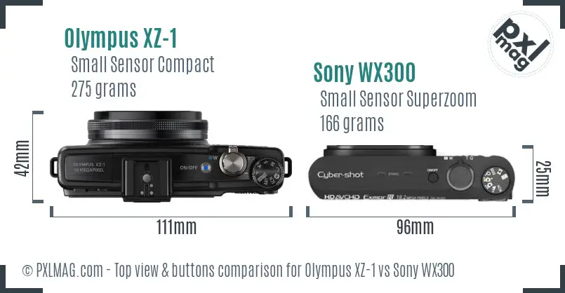 Olympus XZ-1 vs Sony WX300 top view buttons comparison