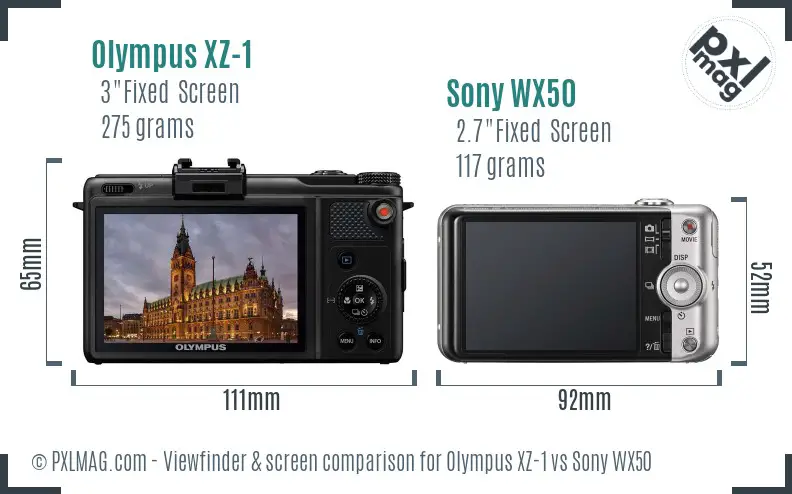 Olympus XZ-1 vs Sony WX50 Screen and Viewfinder comparison