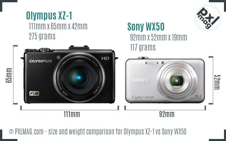 Olympus XZ-1 vs Sony WX50 size comparison