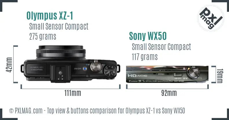 Olympus XZ-1 vs Sony WX50 top view buttons comparison
