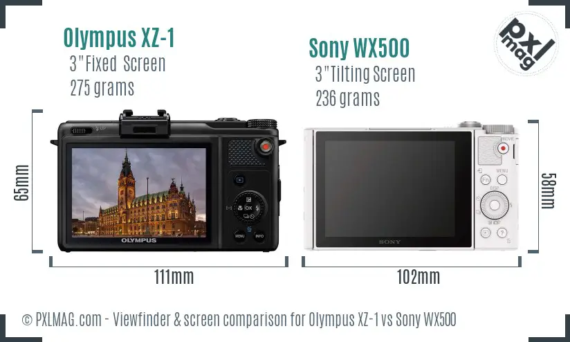 Olympus XZ-1 vs Sony WX500 Screen and Viewfinder comparison