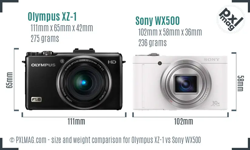 Olympus XZ-1 vs Sony WX500 size comparison