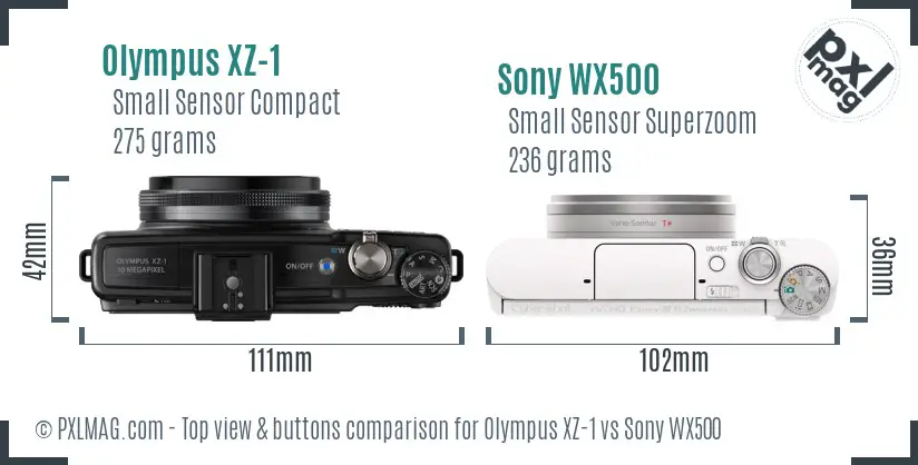 Olympus XZ-1 vs Sony WX500 top view buttons comparison