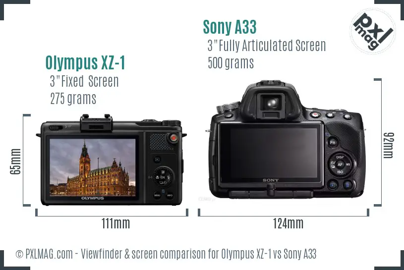 Olympus XZ-1 vs Sony A33 Screen and Viewfinder comparison