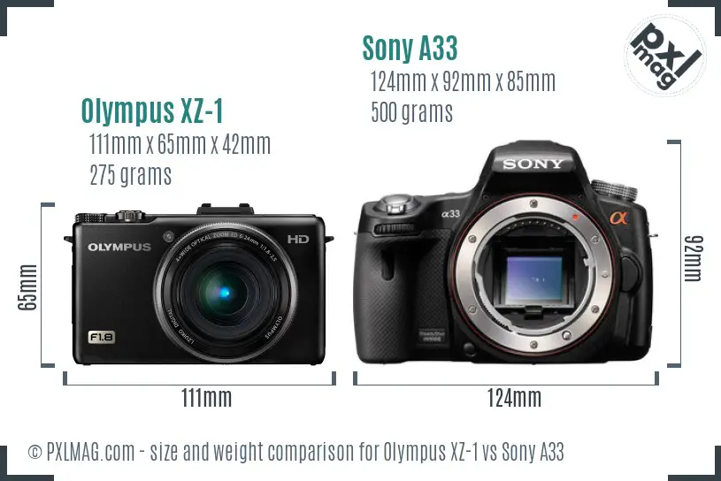 Olympus XZ-1 vs Sony A33 size comparison