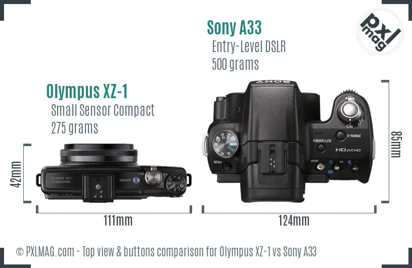 Olympus XZ-1 vs Sony A33 top view buttons comparison