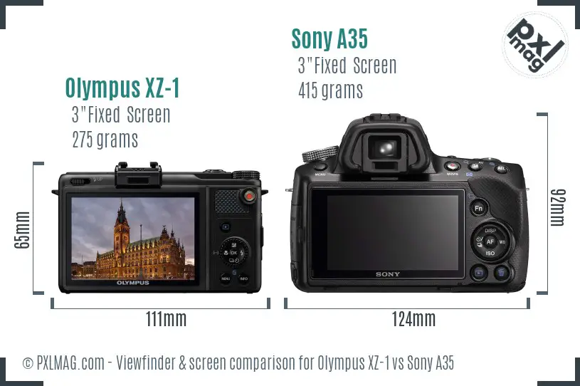 Olympus XZ-1 vs Sony A35 Screen and Viewfinder comparison