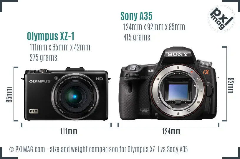 Olympus XZ-1 vs Sony A35 size comparison