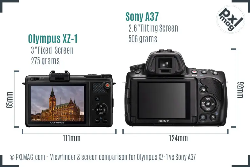 Olympus XZ-1 vs Sony A37 Screen and Viewfinder comparison