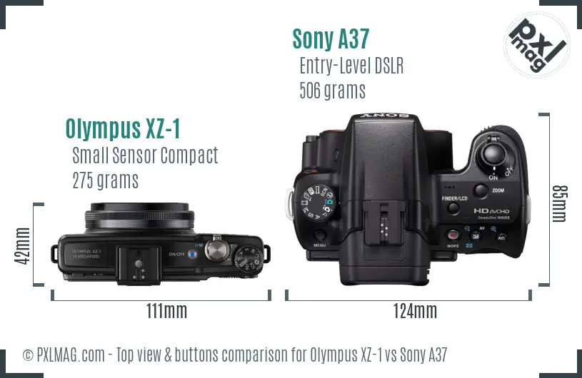 Olympus XZ-1 vs Sony A37 top view buttons comparison