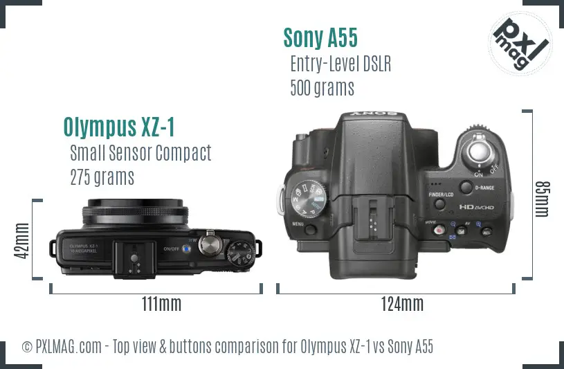 Olympus XZ-1 vs Sony A55 top view buttons comparison