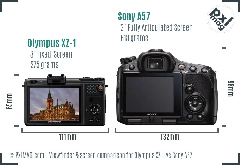 Olympus XZ-1 vs Sony A57 Screen and Viewfinder comparison