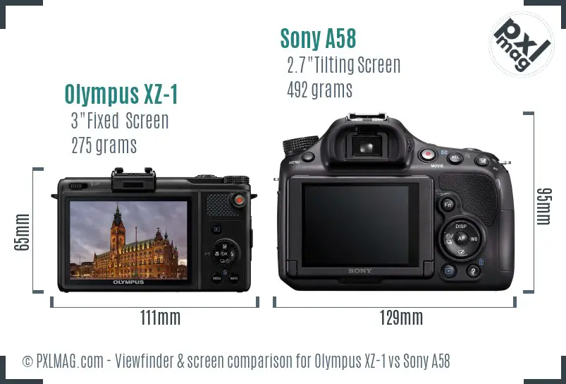 Olympus XZ-1 vs Sony A58 Screen and Viewfinder comparison