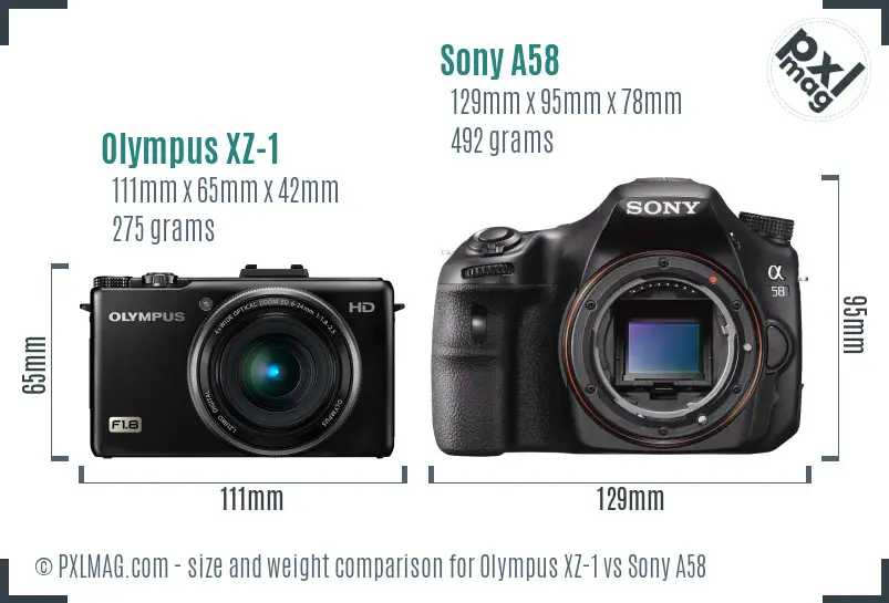 Olympus XZ-1 vs Sony A58 size comparison