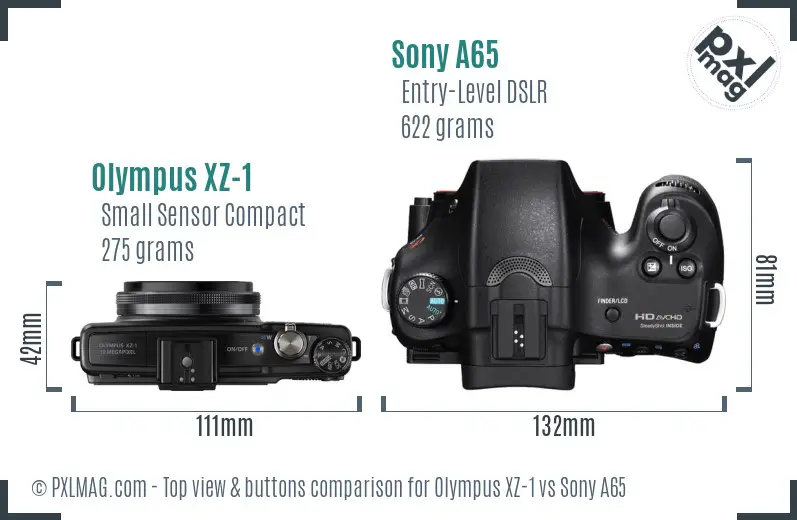 Olympus XZ-1 vs Sony A65 top view buttons comparison