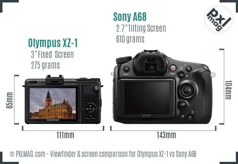 Olympus XZ-1 vs Sony A68 Screen and Viewfinder comparison