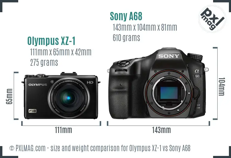 Olympus XZ-1 vs Sony A68 size comparison