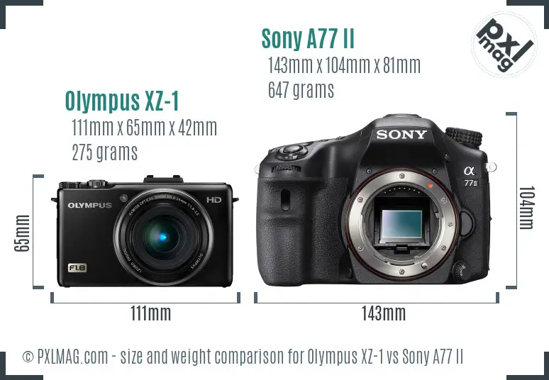 Olympus XZ-1 vs Sony A77 II size comparison