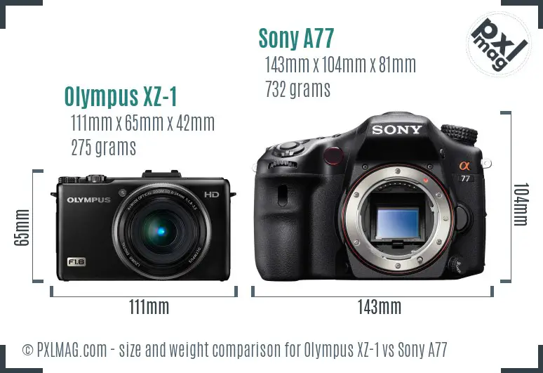 Olympus XZ-1 vs Sony A77 size comparison