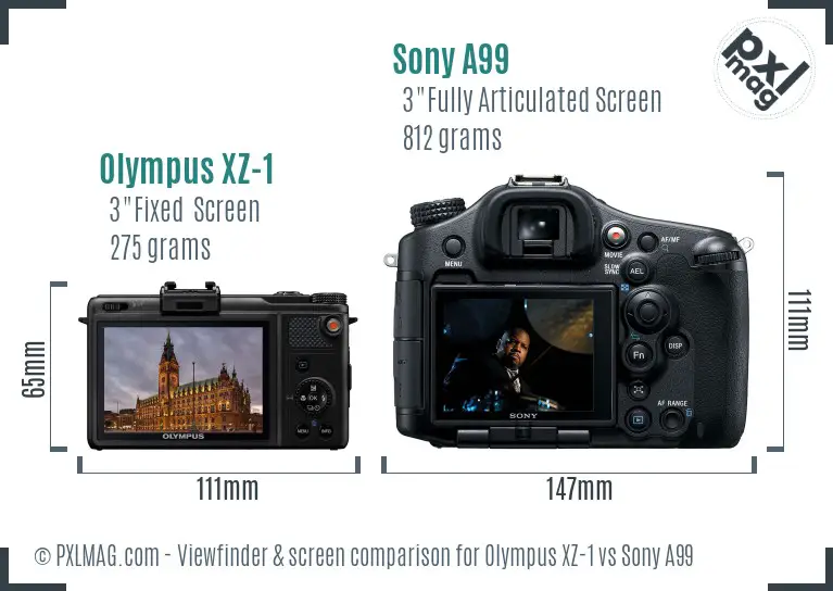 Olympus XZ-1 vs Sony A99 Screen and Viewfinder comparison