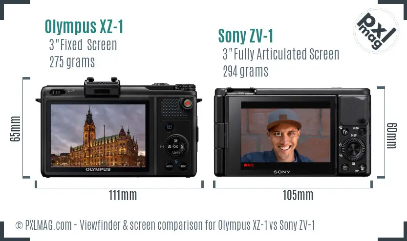 Olympus XZ-1 vs Sony ZV-1 Screen and Viewfinder comparison