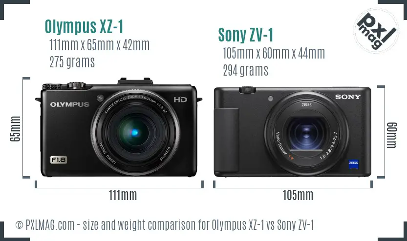 Olympus XZ-1 vs Sony ZV-1 size comparison