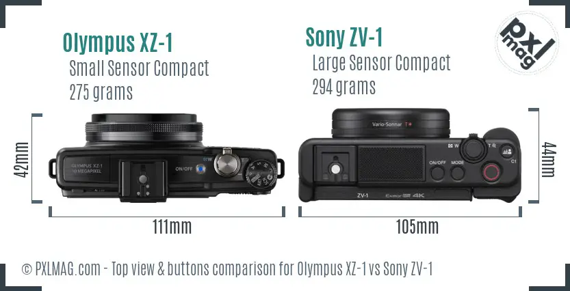 Olympus XZ-1 vs Sony ZV-1 top view buttons comparison