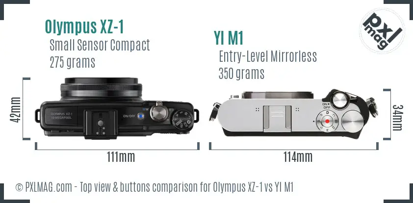 Olympus XZ-1 vs YI M1 top view buttons comparison