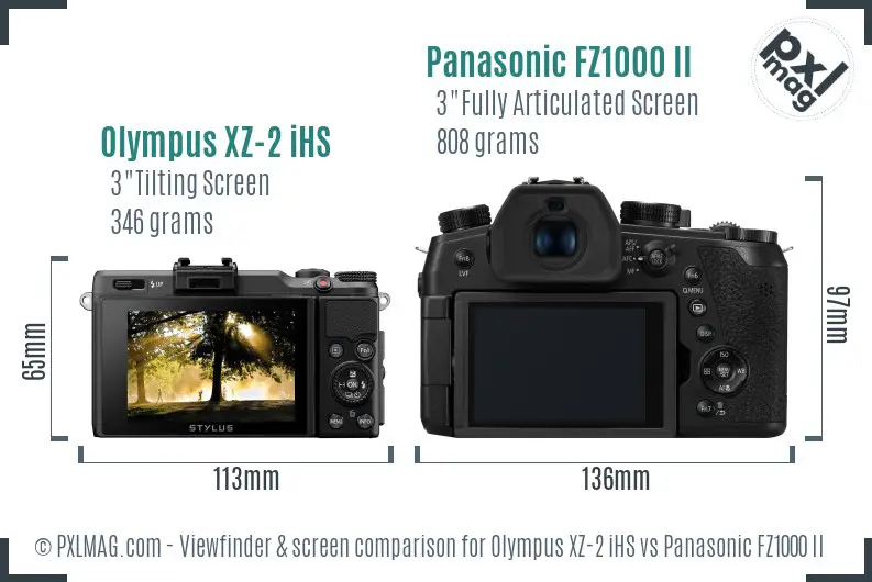 Olympus XZ-2 iHS vs Panasonic FZ1000 II Screen and Viewfinder comparison