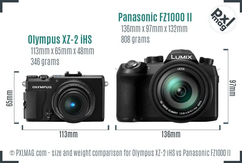 Olympus XZ-2 iHS vs Panasonic FZ1000 II size comparison