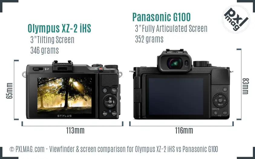 Olympus XZ-2 iHS vs Panasonic G100 Screen and Viewfinder comparison