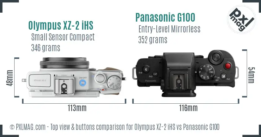 Olympus XZ-2 iHS vs Panasonic G100 top view buttons comparison