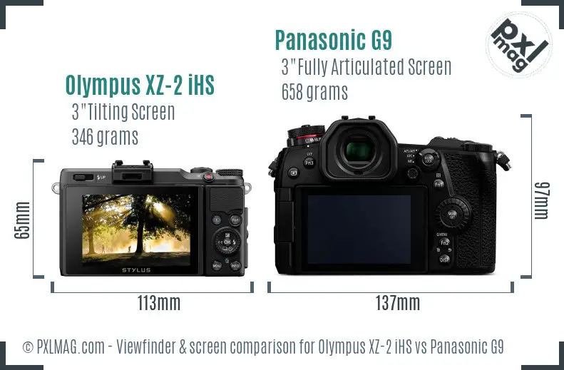 Olympus XZ-2 iHS vs Panasonic G9 Screen and Viewfinder comparison
